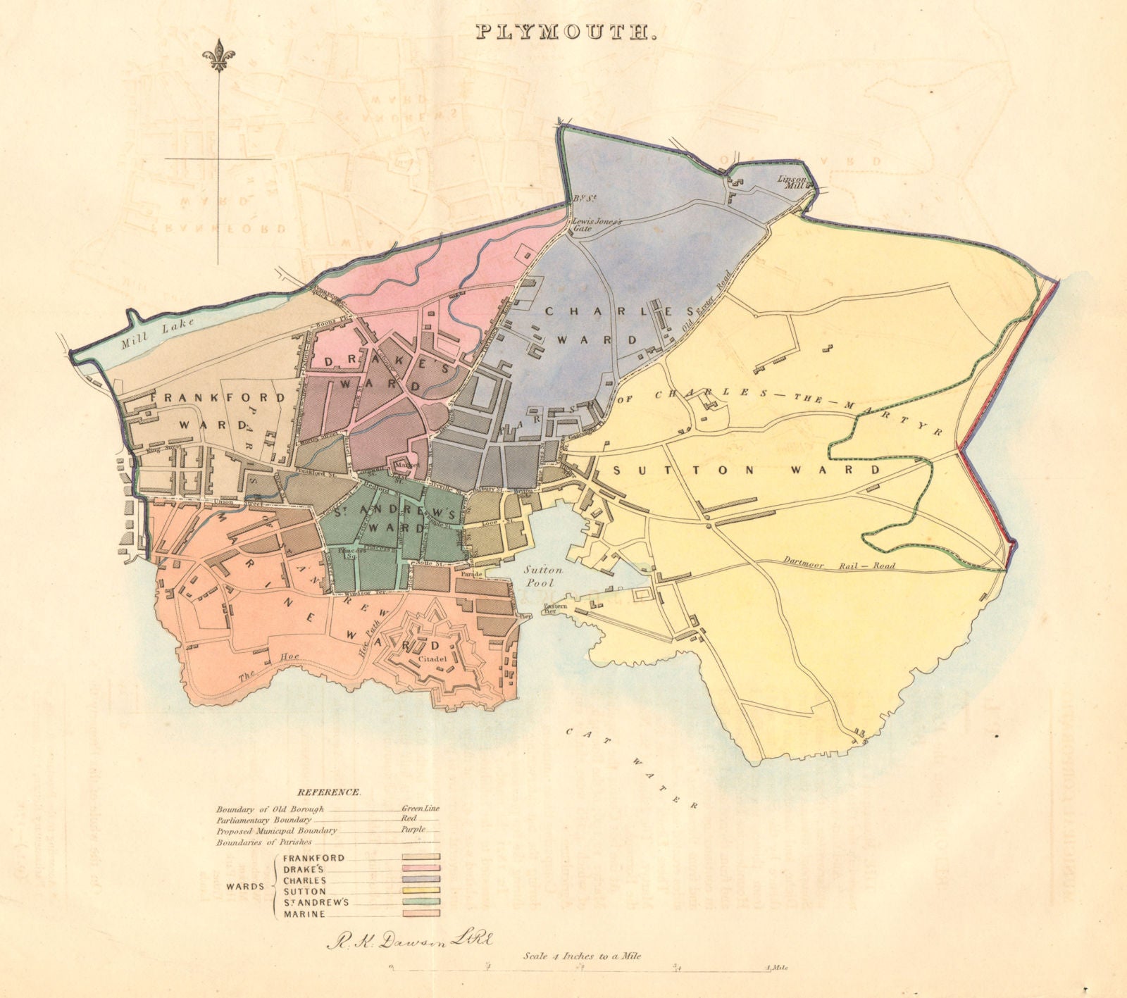 PLYMOUTH borough/town/city plan. BOUNDARY COMMISSION. Devon. DAWSON 1837 map